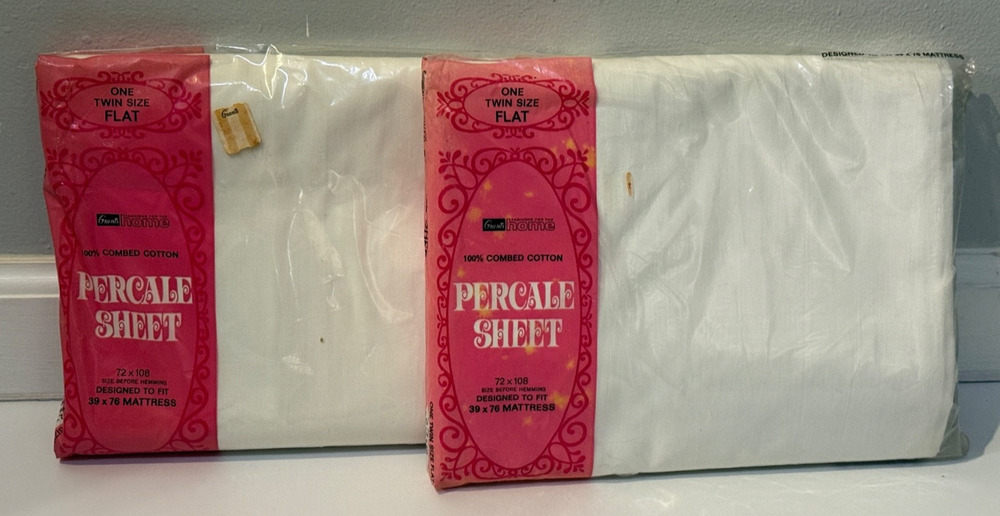 🛏️ Vintage Grants Home Percale Sheet Lot Twin Flat White 100% Cotton NOS